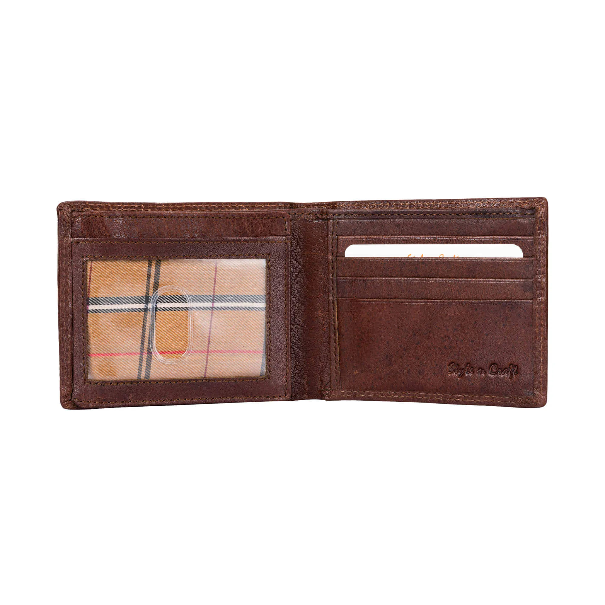 301766 Bifold Leather Wallet with Side Flap in Brown | Style n Craft
