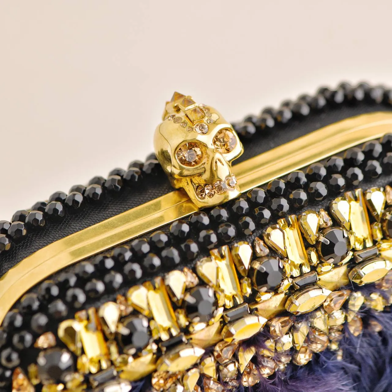 Alexander McQueen Feather-Fringe Skull Clutch Bag