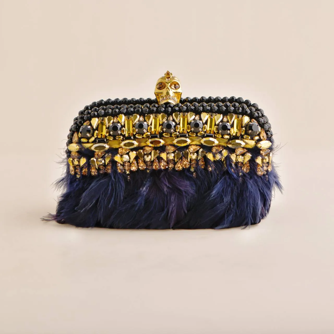 Alexander McQueen Feather-Fringe Skull Clutch Bag