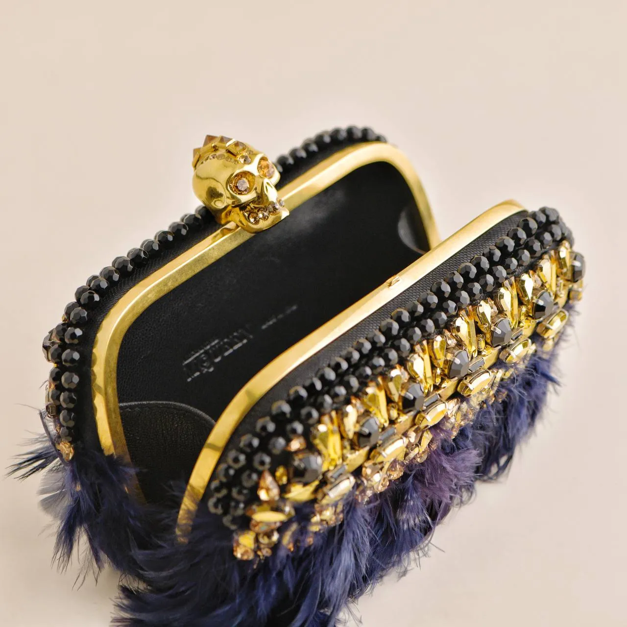 Alexander McQueen Feather-Fringe Skull Clutch Bag