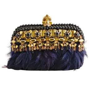 Alexander McQueen Feather-Fringe Skull Clutch Bag