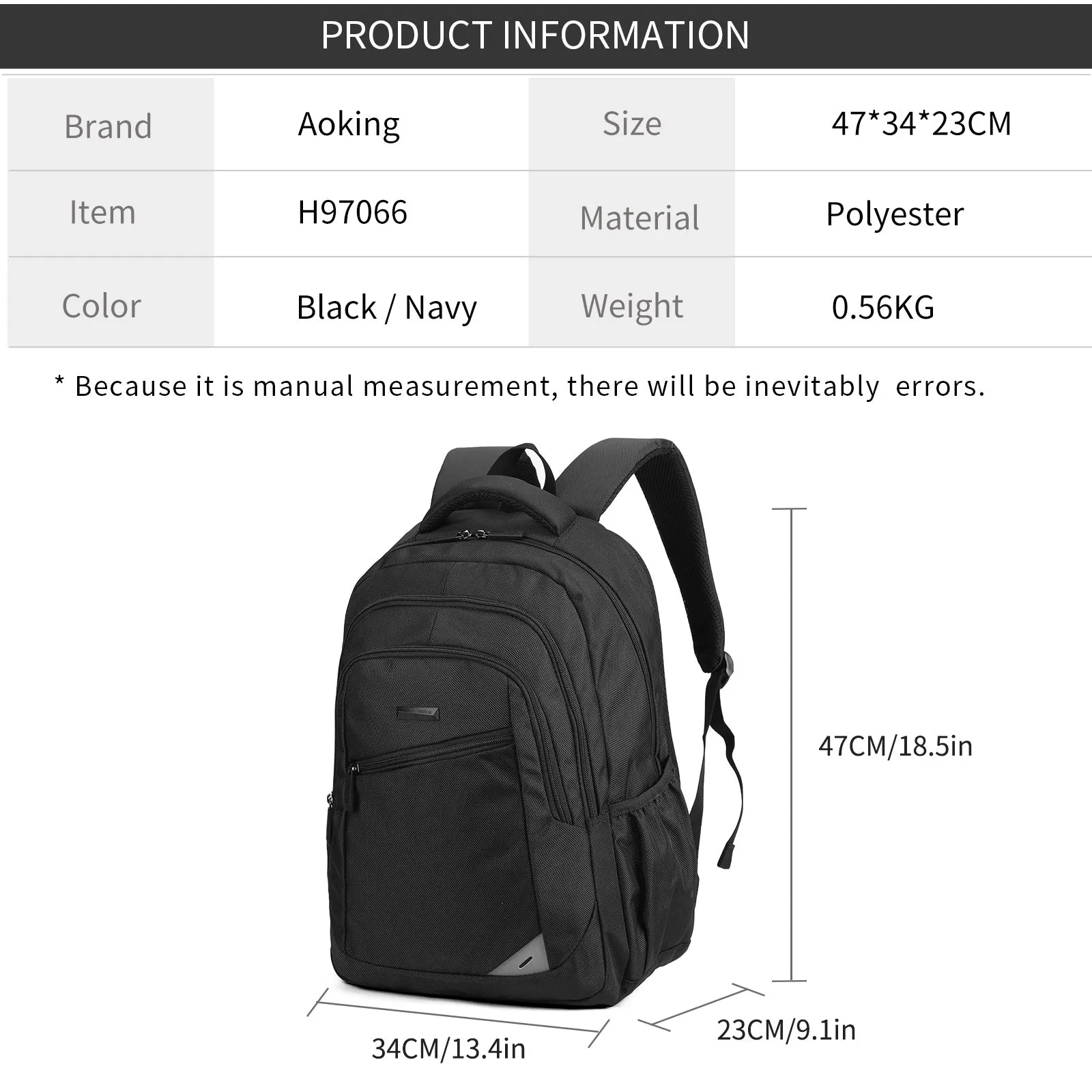 Aoking Backpack Black Casual Backpack Student Bag H97066