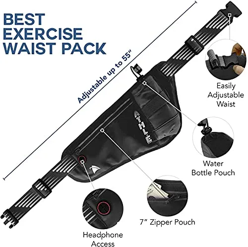 Athlé Running Fanny Pack with Water Bottle Holder - Adjustable Run Belt Storage Pouch with Zipper Pocket for Sports and Travel – 360° Reflective Band – Fits iPhone Plus, Galaxy Note – Black/Silver