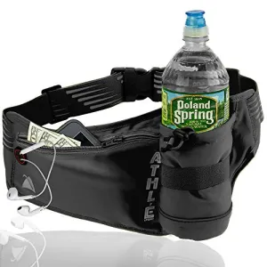 Athlé Running Fanny Pack with Water Bottle Holder - Adjustable Run Belt Storage Pouch with Zipper Pocket for Sports and Travel – 360° Reflective Band – Fits iPhone Plus, Galaxy Note – Black/Silver