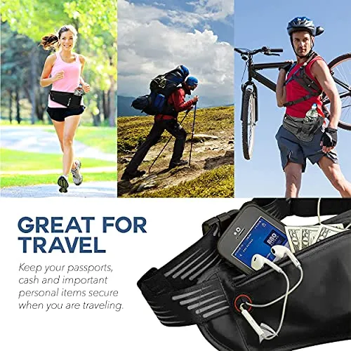 Athlé Running Fanny Pack with Water Bottle Holder - Adjustable Run Belt Storage Pouch with Zipper Pocket for Sports and Travel – 360° Reflective Band – Fits iPhone Plus, Galaxy Note – Black/Silver