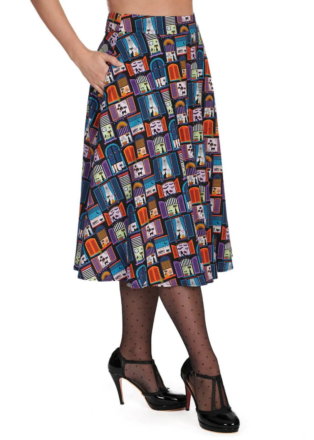 Banned Window Cat 50's Swing Skirt Black