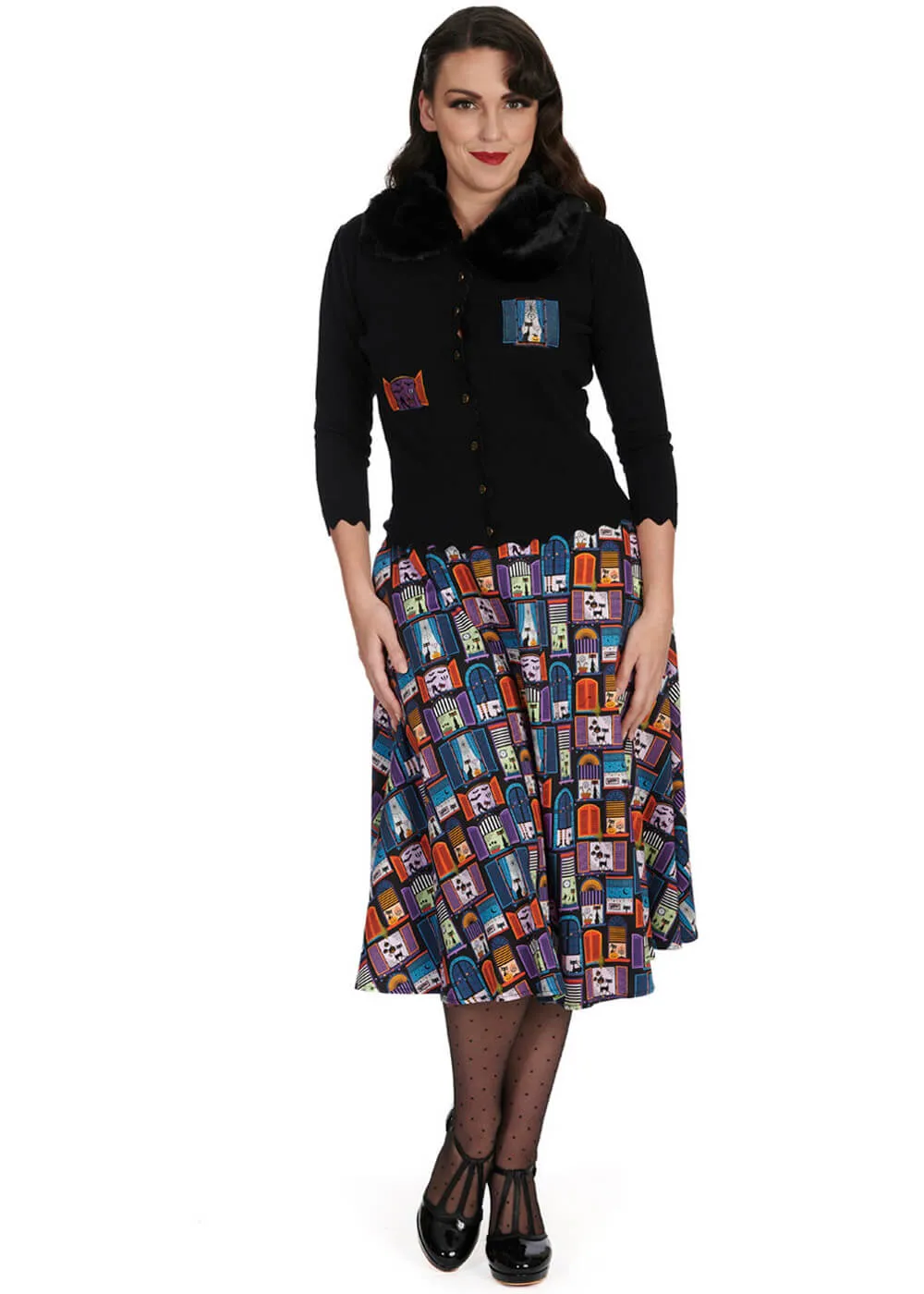 Banned Window Cat 50's Swing Skirt Black