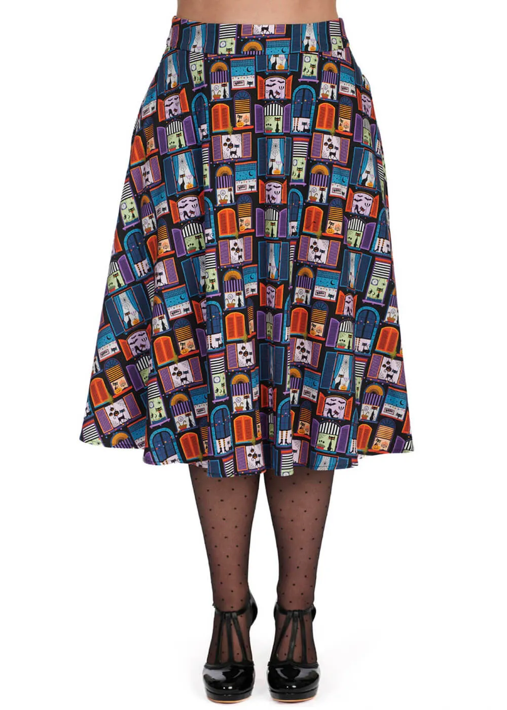 Banned Window Cat 50's Swing Skirt Black