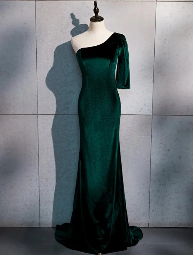 Beautiful Dark Green One Shoulder Evening Dress, Green Mermaid Formal Dresses