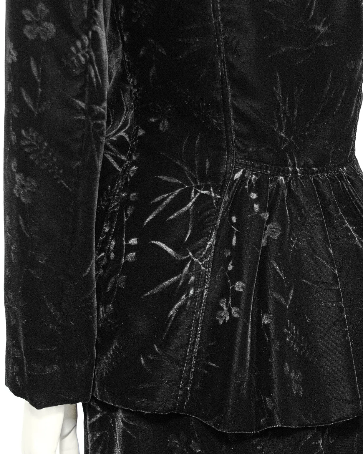Black Floral Devoree Velvet Jacket and Skirt Ensemble