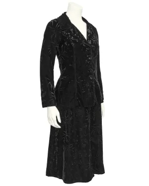 Black Floral Devoree Velvet Jacket and Skirt Ensemble