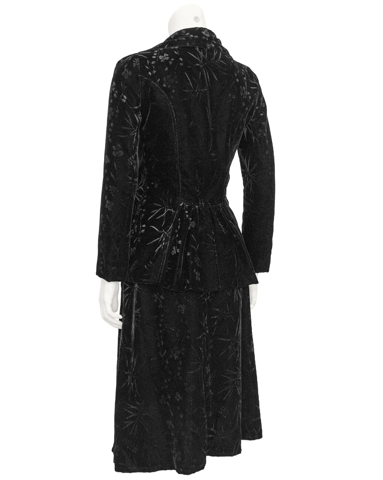 Black Floral Devoree Velvet Jacket and Skirt Ensemble