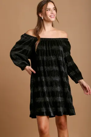 Black Off-Shoulder Velvet Mini Dress