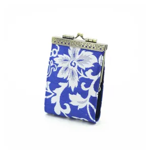 Blue and White Floral Brocade Card Holder with RFID: Blue & White