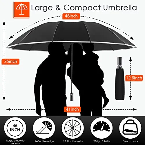 Bodyguard Large Windproof Inverted Umbrellas for Rain & Sun - Travel Folding Compact UPF 50  Automatic Umbrella with Reflective Stripe, UV Protection For Walking, Sky Blue-46IN