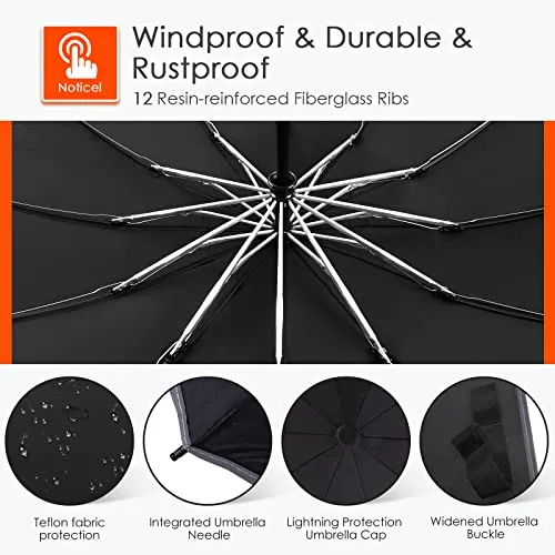 Bodyguard Large Windproof Inverted Umbrellas for Rain & Sun - Travel Folding Compact UPF 50  Automatic Umbrella with Reflective Stripe, UV Protection For Walking, Sky Blue-46IN