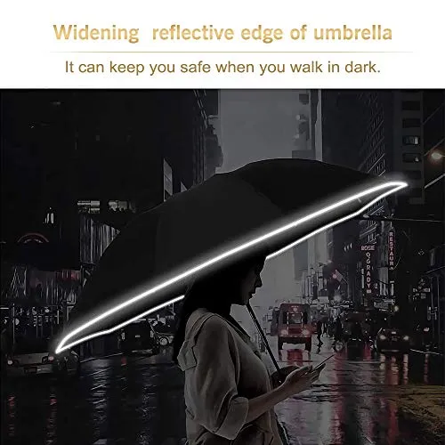 Bodyguard Large Windproof Inverted Umbrellas for Rain & Sun - Travel Folding Compact UPF 50  Automatic Umbrella with Reflective Stripe, UV Protection For Walking, Sky Blue-46IN