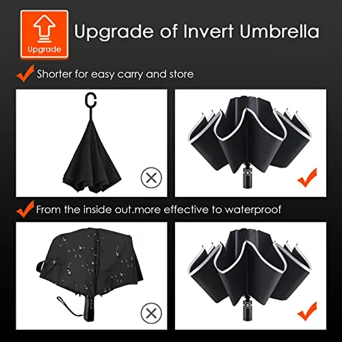 Bodyguard Large Windproof Inverted Umbrellas for Rain & Sun - Travel Folding Compact UPF 50  Automatic Umbrella with Reflective Stripe, UV Protection For Walking, Sky Blue-46IN