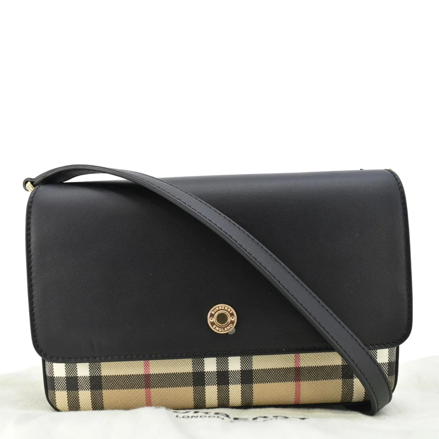 BURBERRY Hampshire Vintage Check Leather Crossbody Bag Black