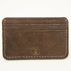 Distressed Effect Leather Card Case in Mocha Brown