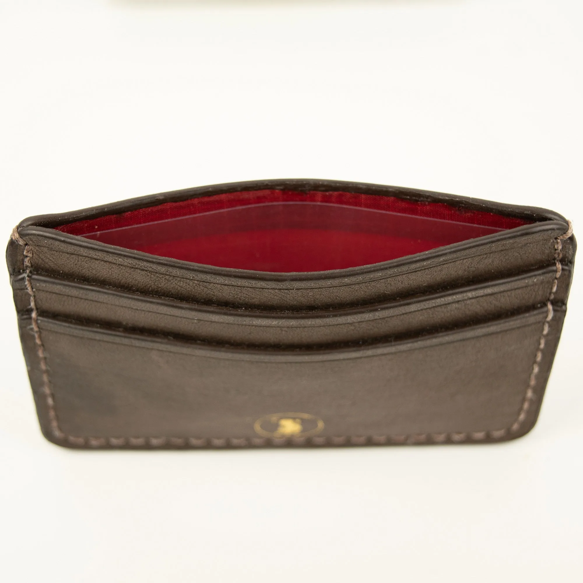 Distressed Effect Leather Card Case in Mocha Brown