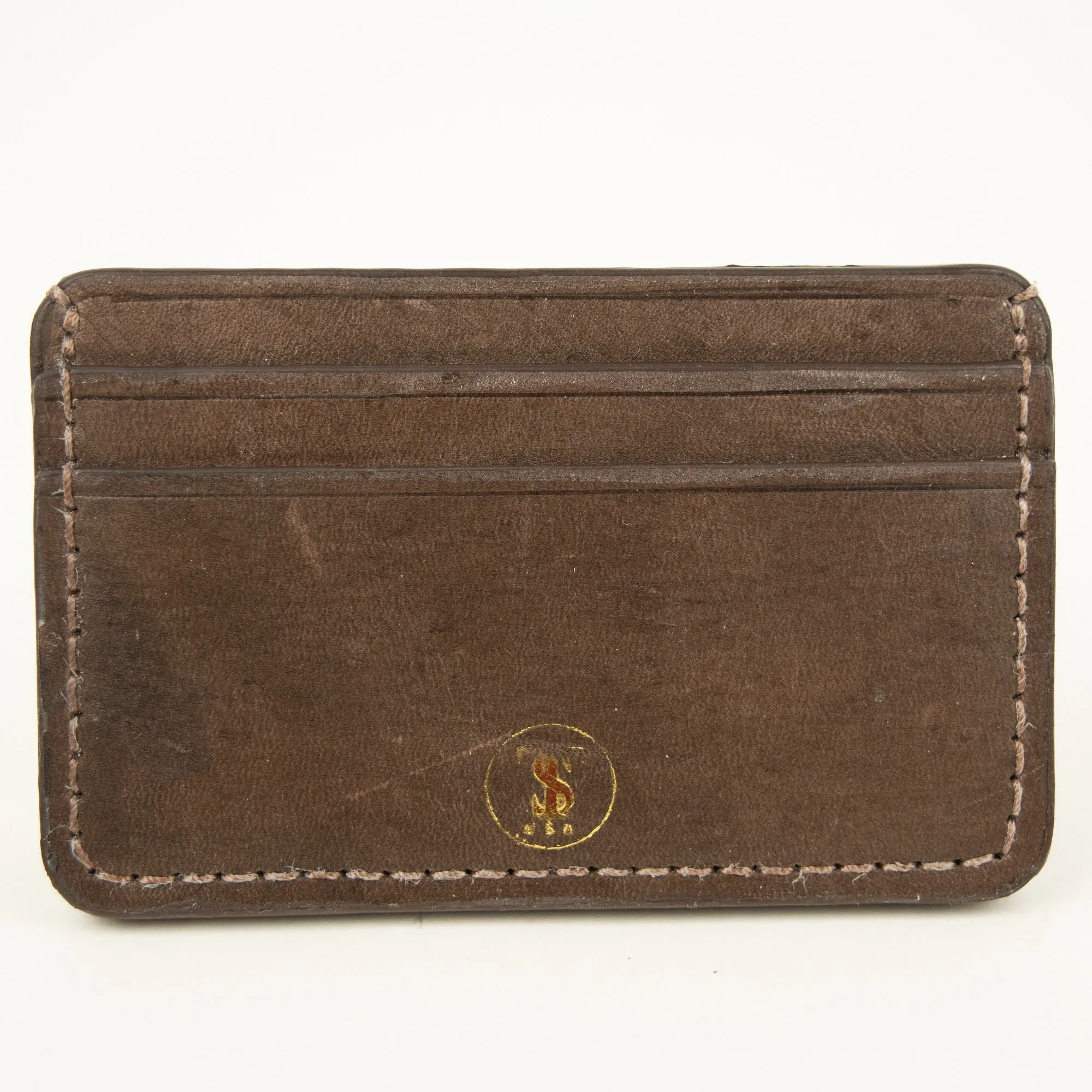 Distressed Effect Leather Card Case in Mocha Brown