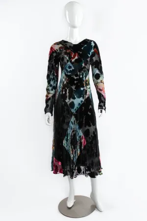 Floral Patchwork Silk Velvet Burnout Dress