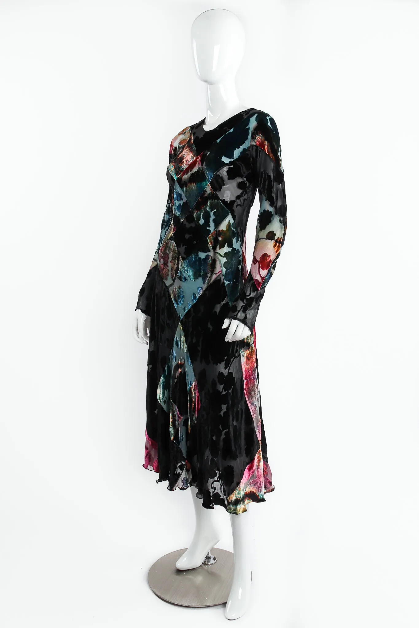 Floral Patchwork Silk Velvet Burnout Dress