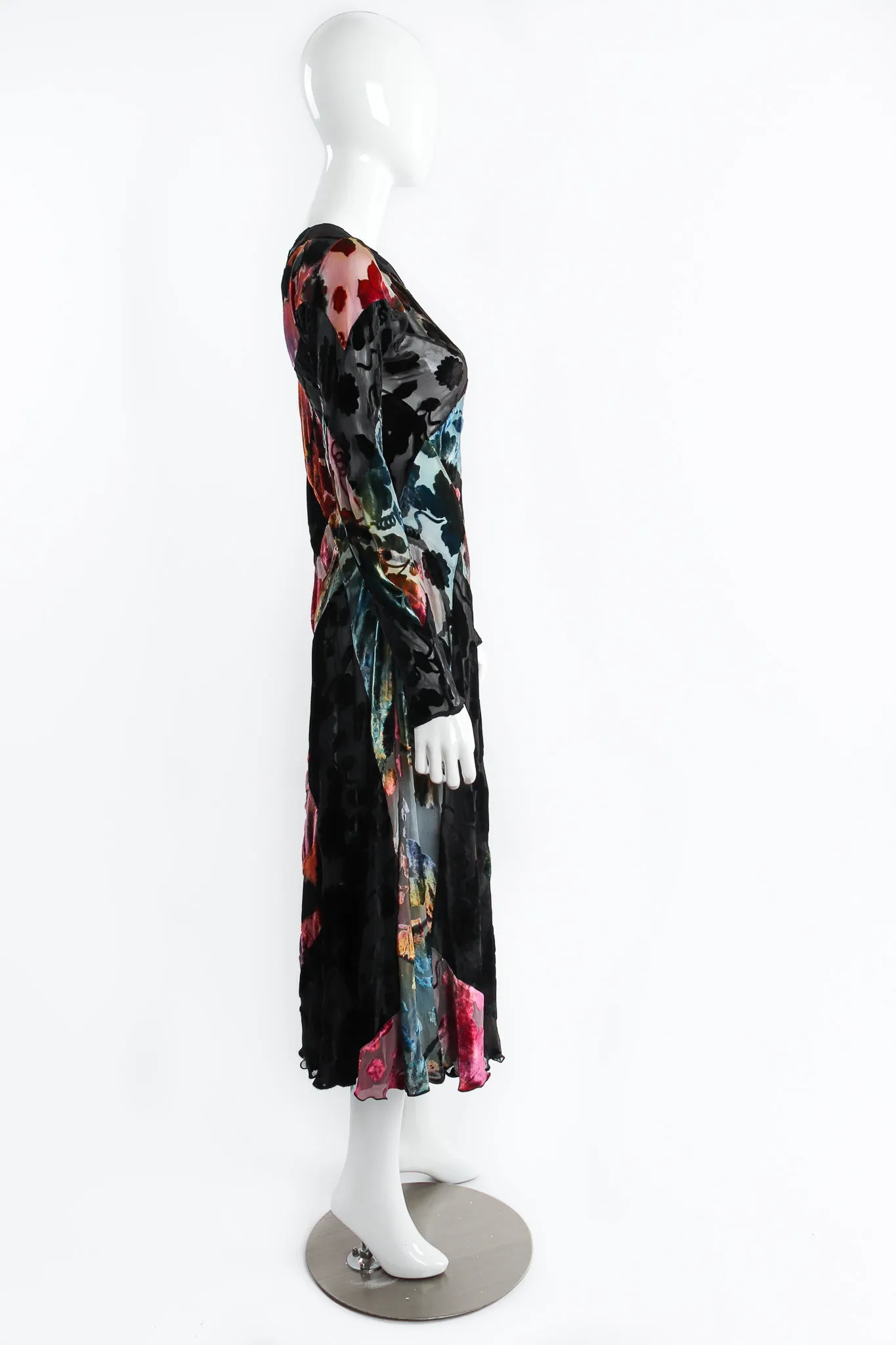 Floral Patchwork Silk Velvet Burnout Dress