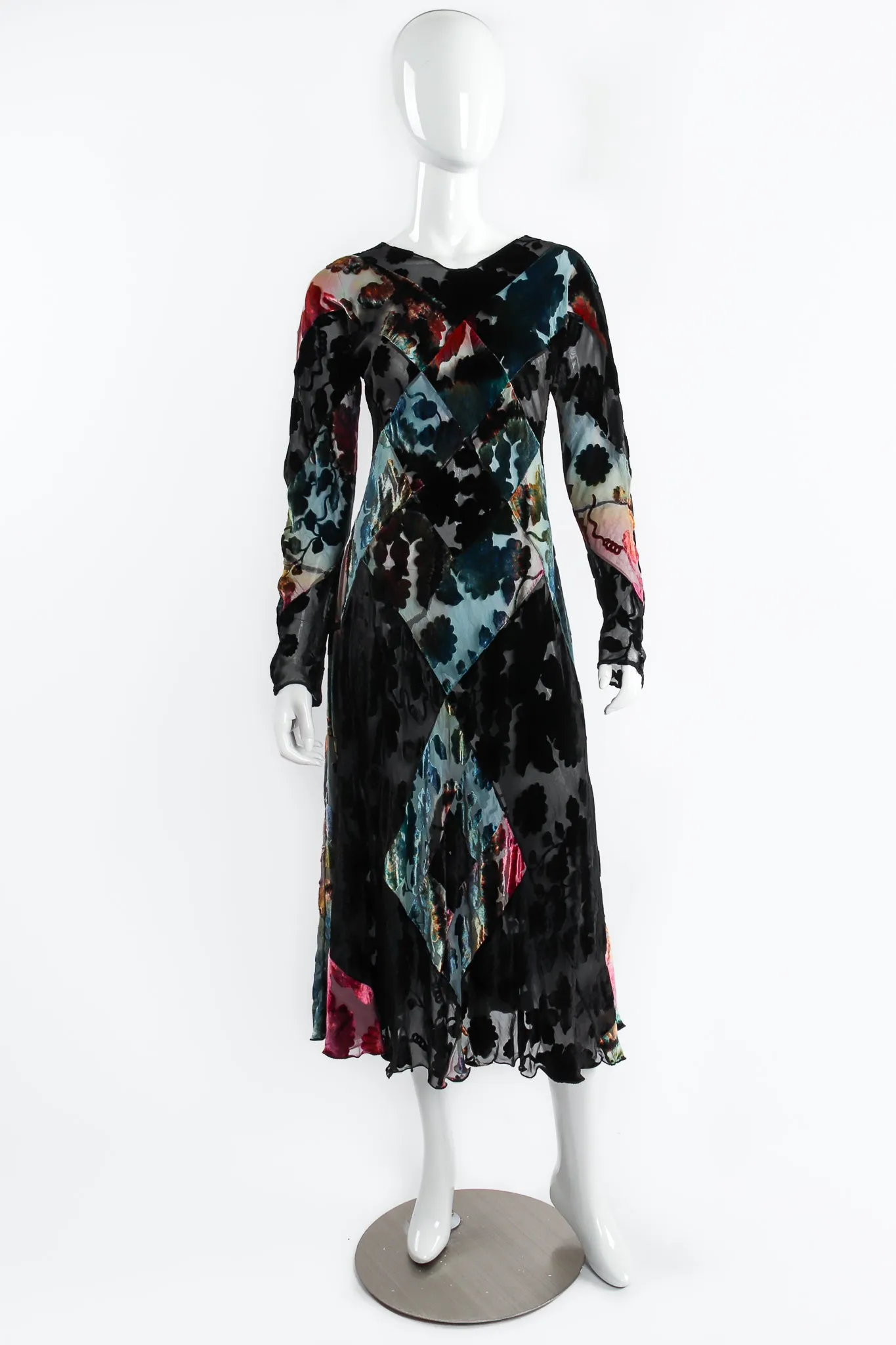 Floral Patchwork Silk Velvet Burnout Dress