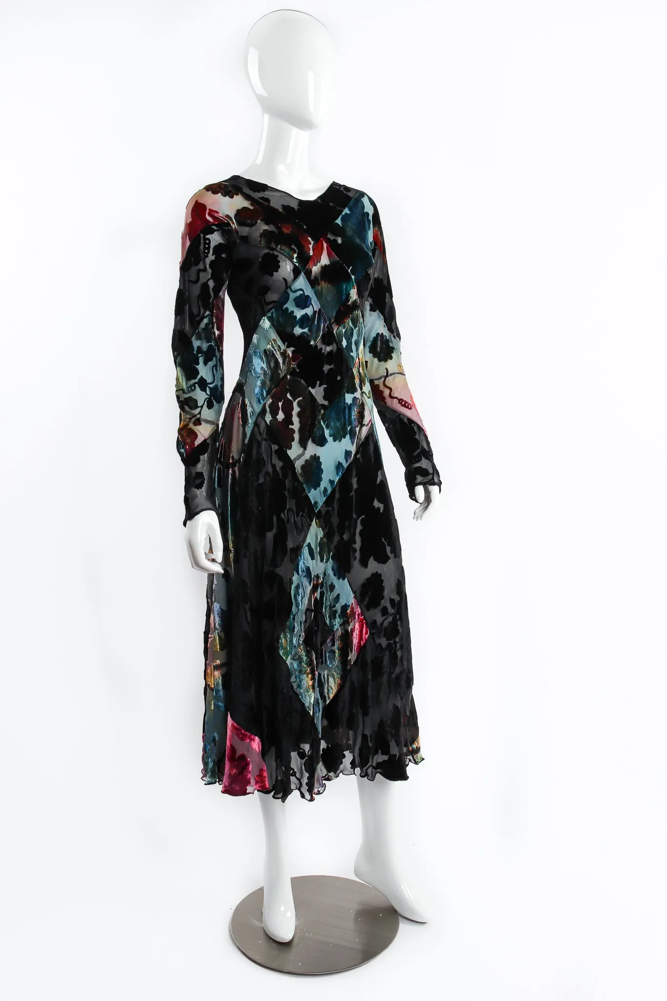 Floral Patchwork Silk Velvet Burnout Dress