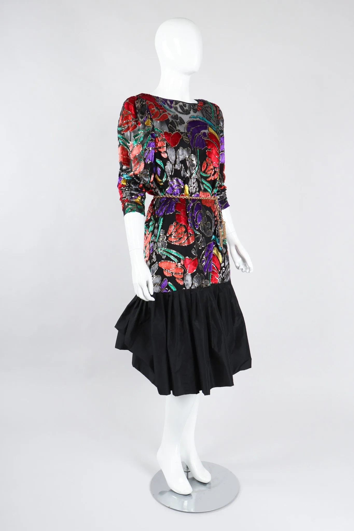 Floral Velvet Lamé Burnout Dress