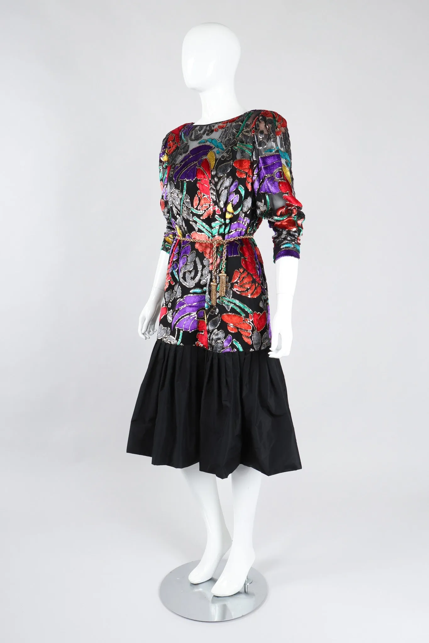 Floral Velvet Lamé Burnout Dress