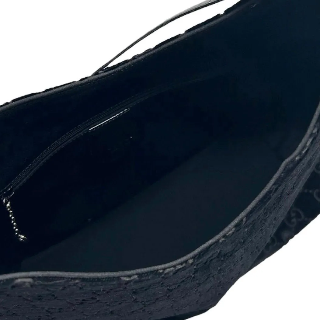 Gucci Black Velvet Logo Shoulder Bag