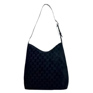 Gucci Black Velvet Logo Shoulder Bag