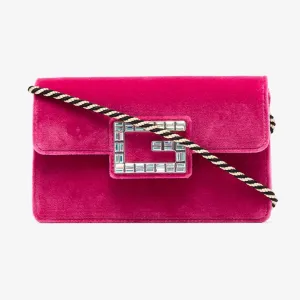 Gucci Mini Broadway Velvet Crystal Crossbody Bag in Pink