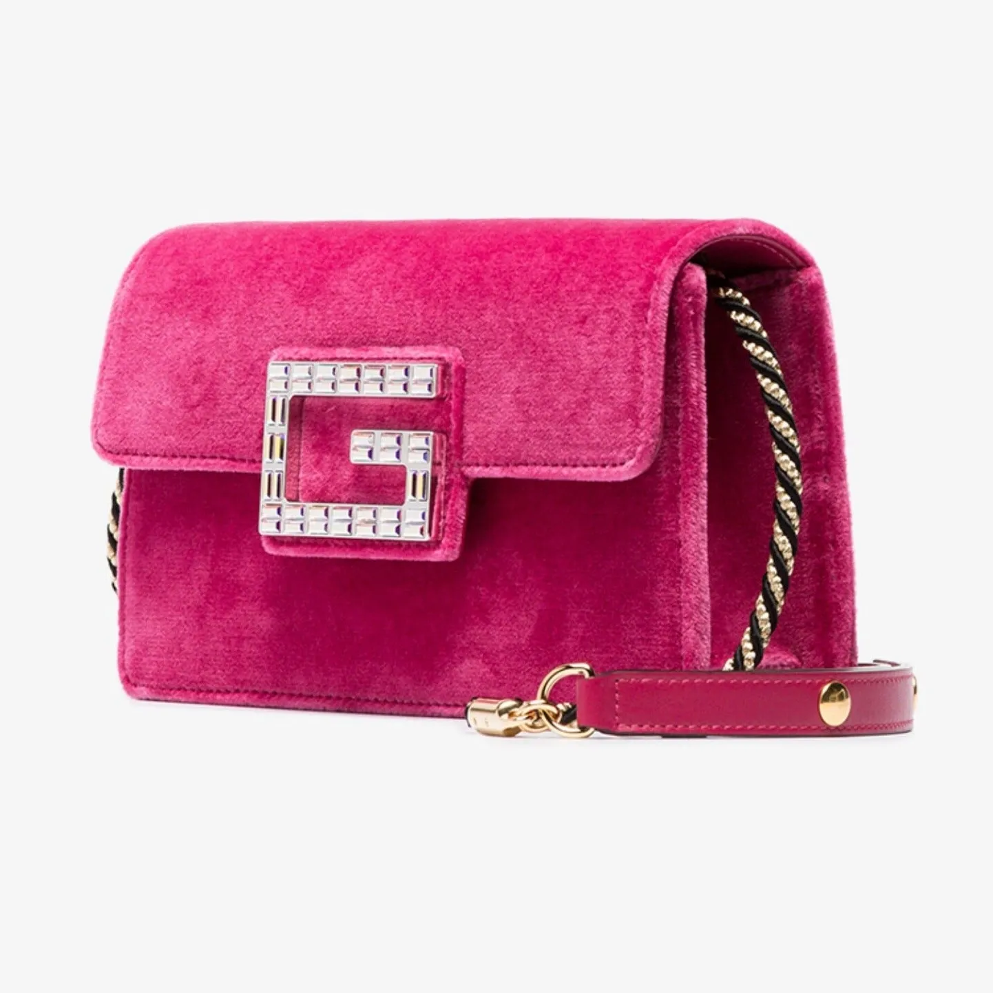Gucci Mini Broadway Velvet Crystal Crossbody Bag in Pink