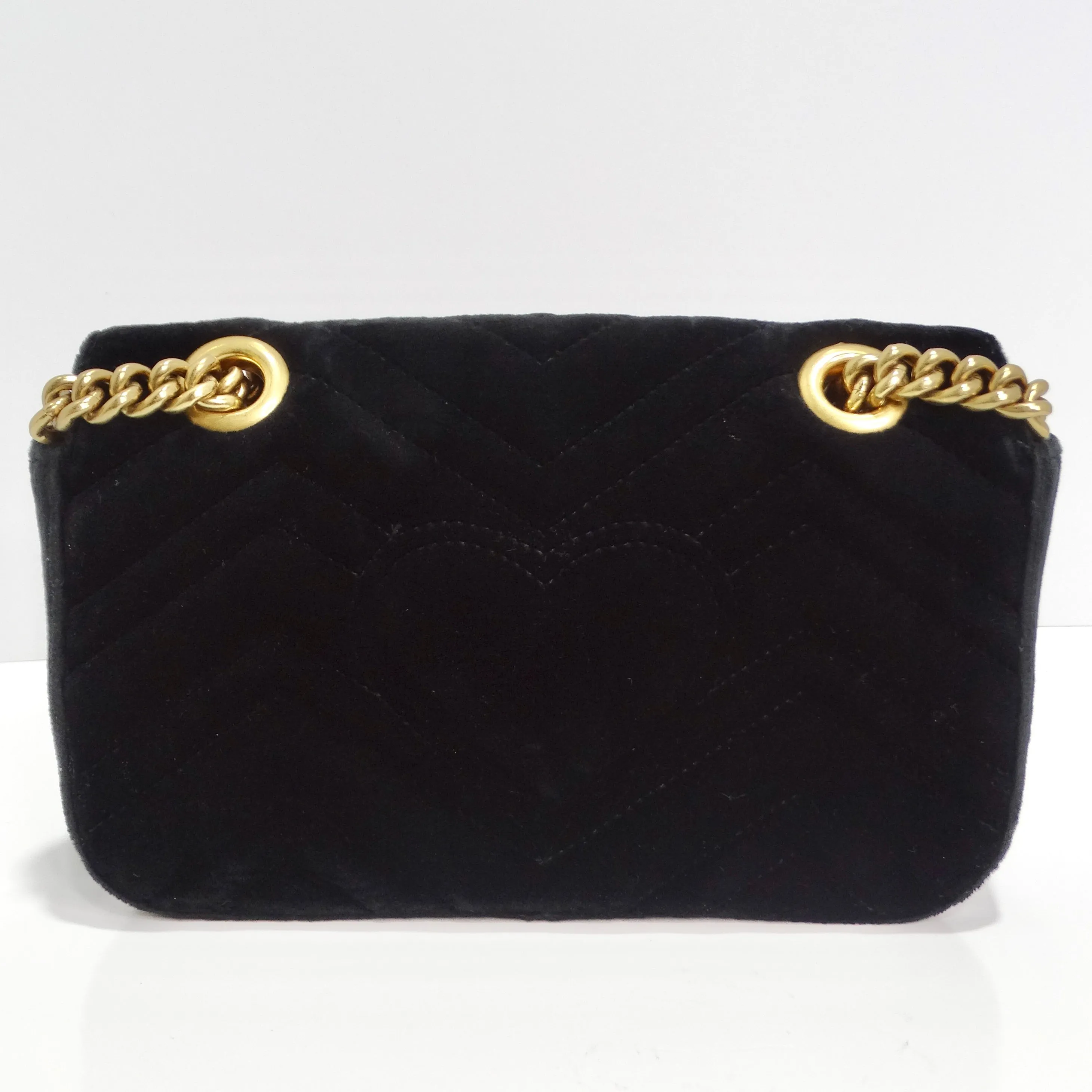 Gucci Velvet Matelasse Mini GG Marmont Shoulder Bag Black