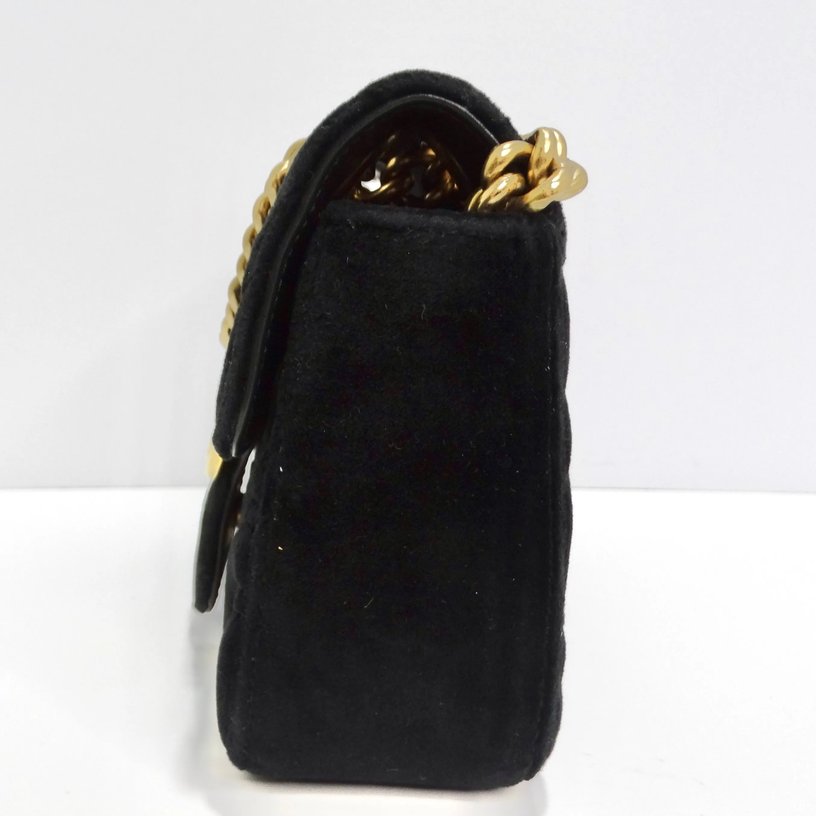 Gucci Velvet Matelasse Mini GG Marmont Shoulder Bag Black