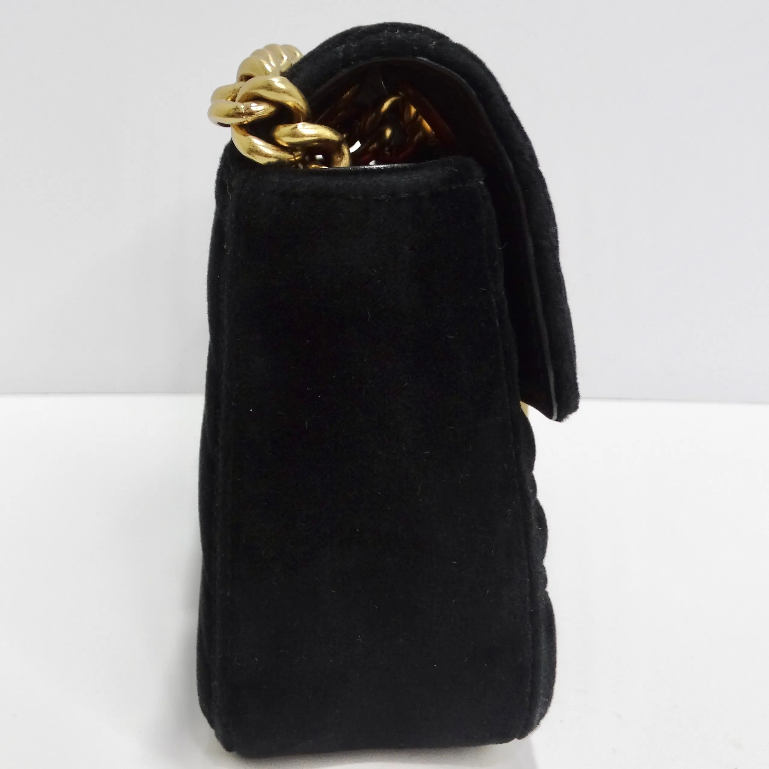 Gucci Velvet Matelasse Mini GG Marmont Shoulder Bag Black