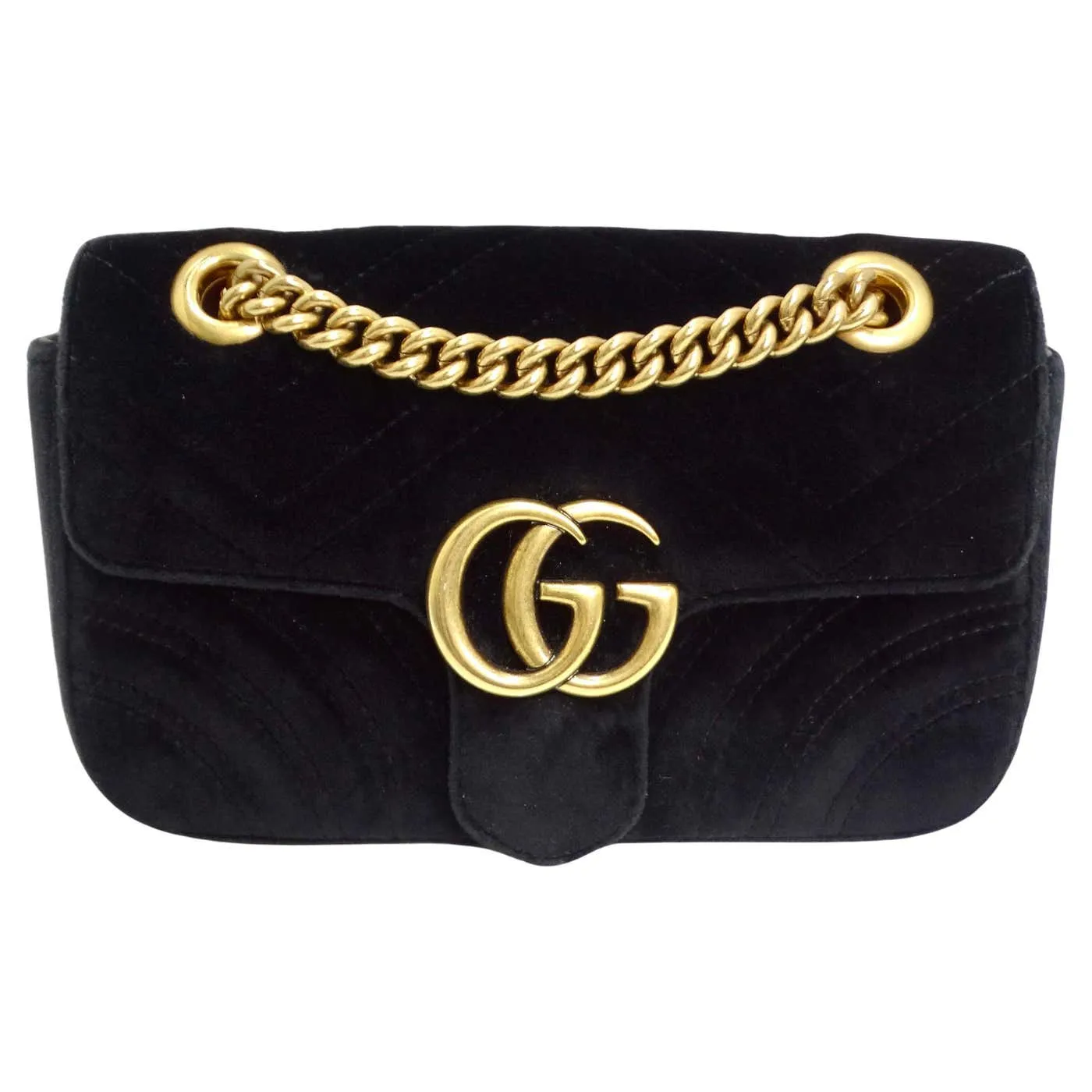 Gucci Velvet Matelasse Mini GG Marmont Shoulder Bag Black