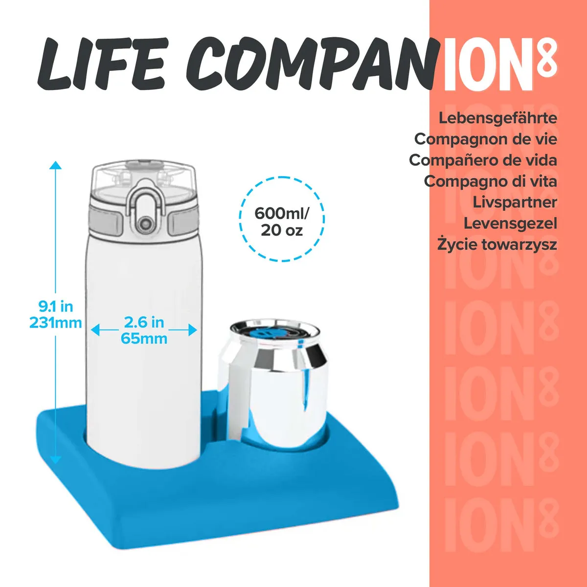 ION8 Slim 600ml BPA Free, Water Bottle - Sonic Blue
