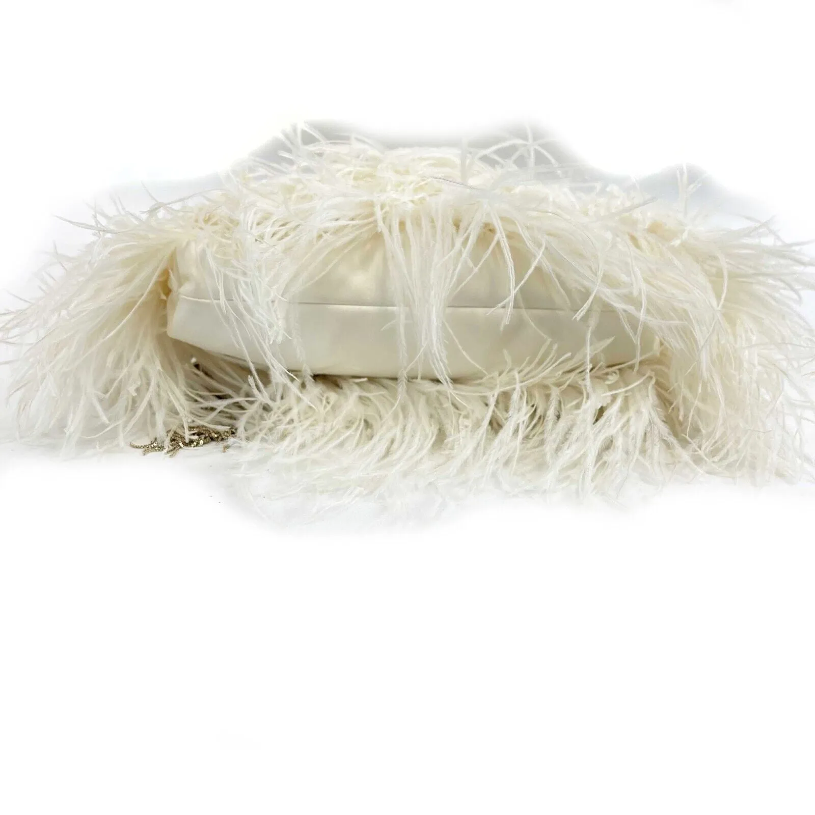 Jimmy Choo Ostrich Feather Callie Tasseled Clutch Cream