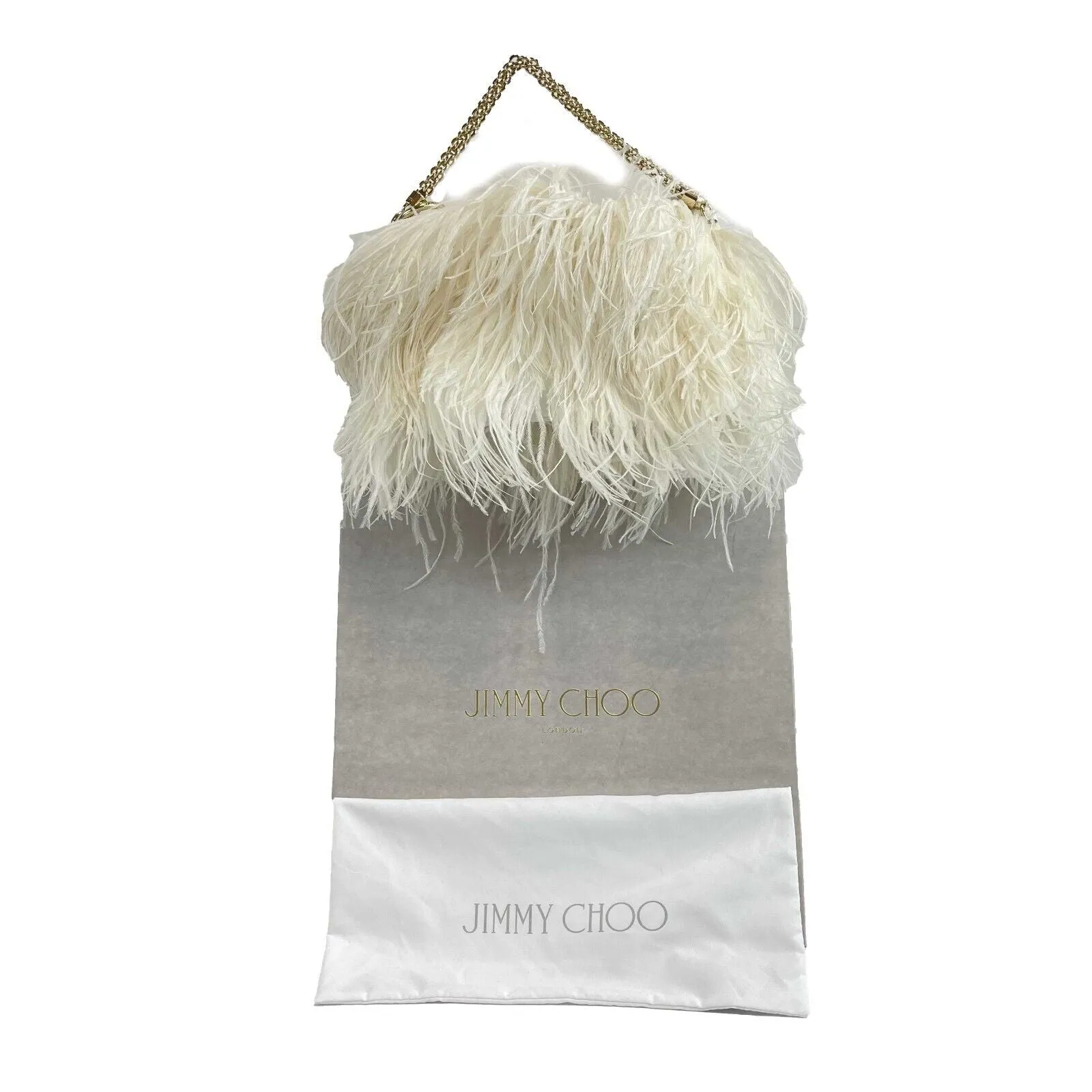 Jimmy Choo Ostrich Feather Callie Tasseled Clutch Cream