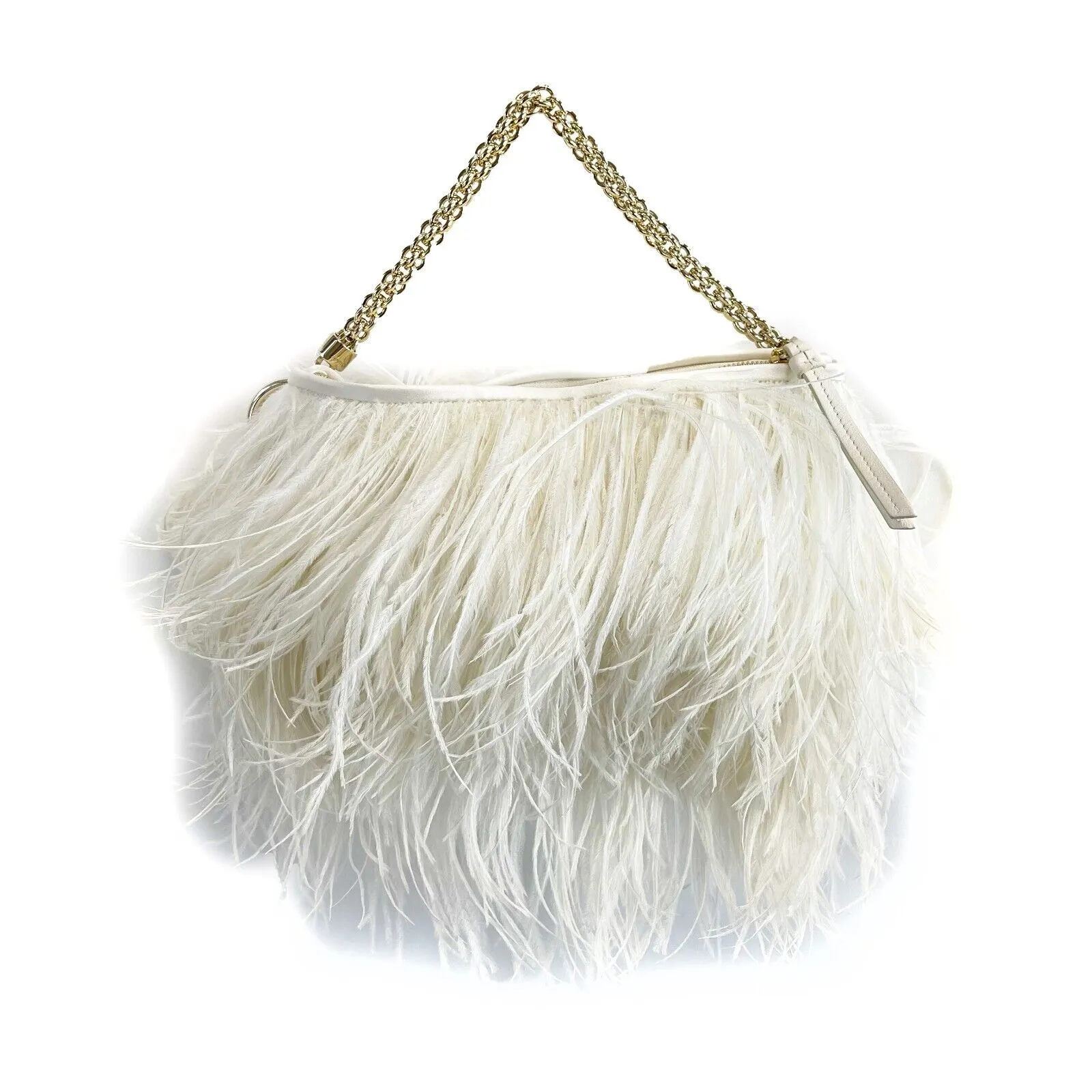 Jimmy Choo Ostrich Feather Callie Tasseled Clutch Cream