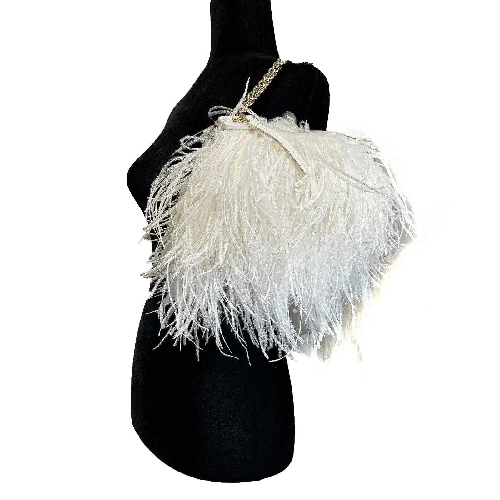 Jimmy Choo Ostrich Feather Callie Tasseled Clutch Cream