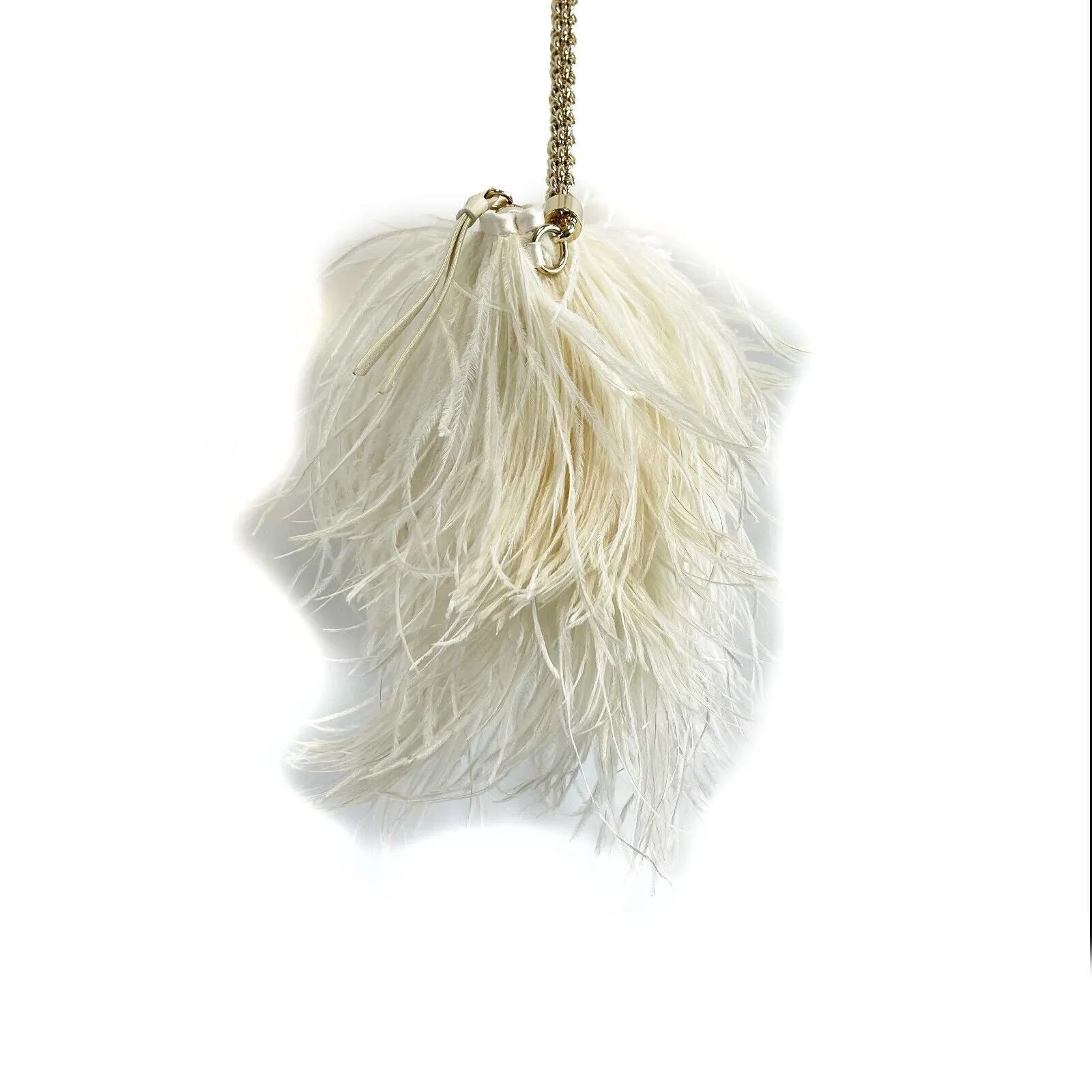 Jimmy Choo Ostrich Feather Callie Tasseled Clutch Cream