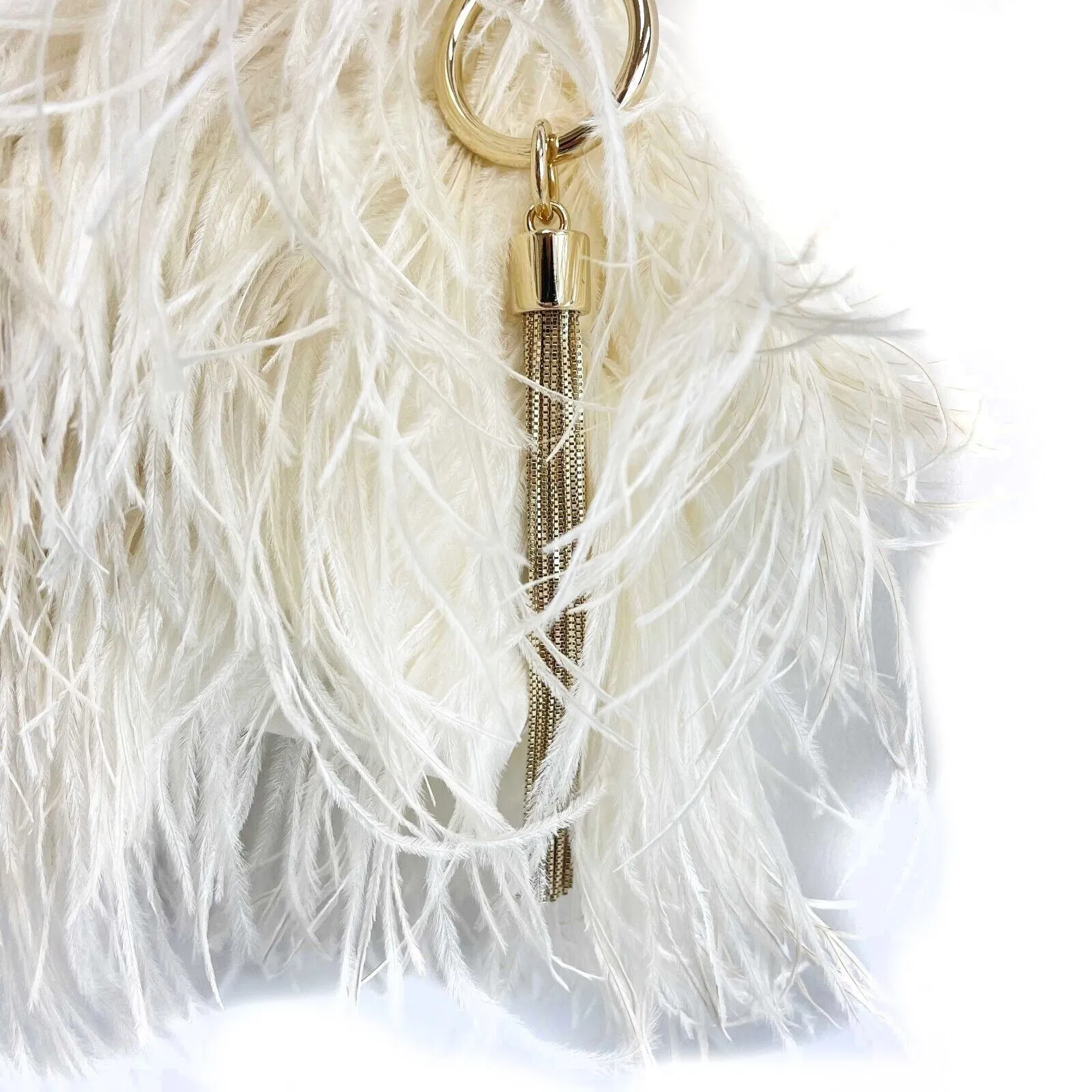 Jimmy Choo Ostrich Feather Callie Tasseled Clutch Cream