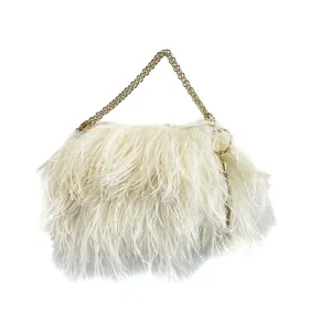 Jimmy Choo Ostrich Feather Callie Tasseled Clutch Cream