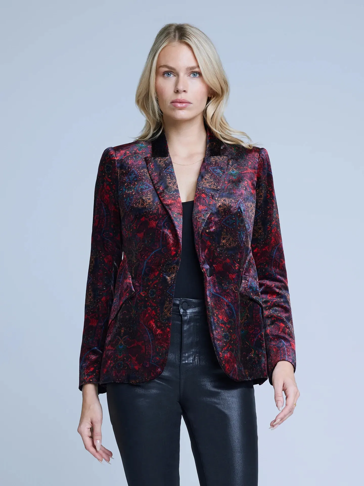 L'Agence - Chamberlain Velvet Blazer - Black & Red Medallion Paisley